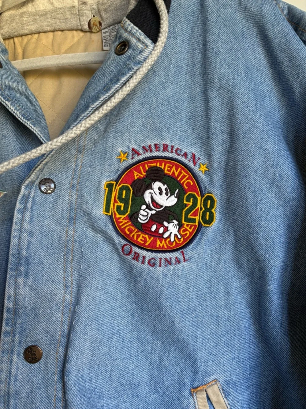 Denim and Cream Hooded Varsity Jacket - Blue/Cream - Picture 3 of 9